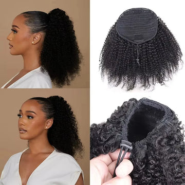 Afro Kinky Curly Drawstring Ponytail Human Hair Natural Ponytail Extension 12A Brazilian Virgin Human Hair Ponytail Natural Blac