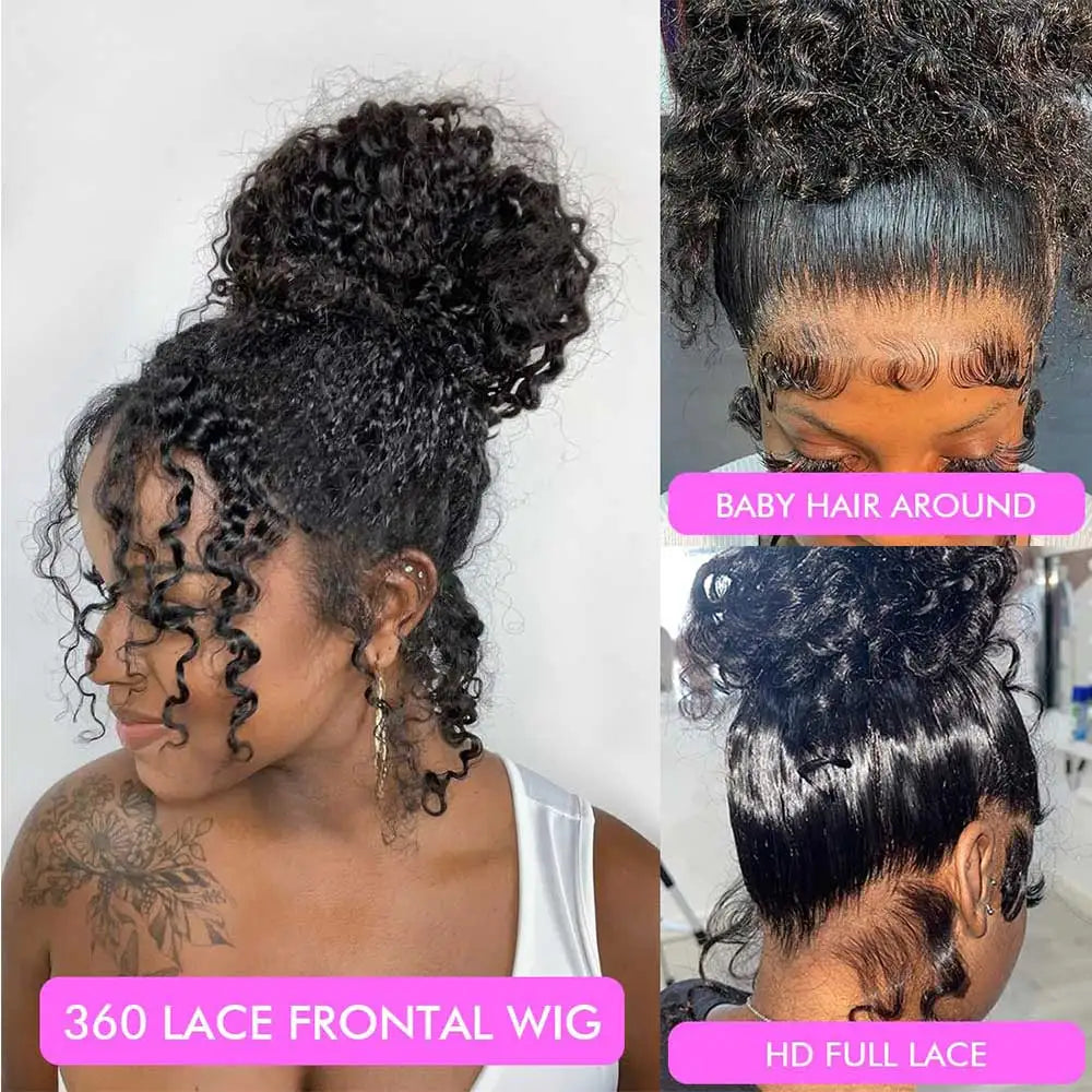Invisible Strap 360 HD Full Lace Wig Human Hair Pre Cut Lace 250 Density Deep Curly 360 Lace Front Wig Preplucked Glueless Wig