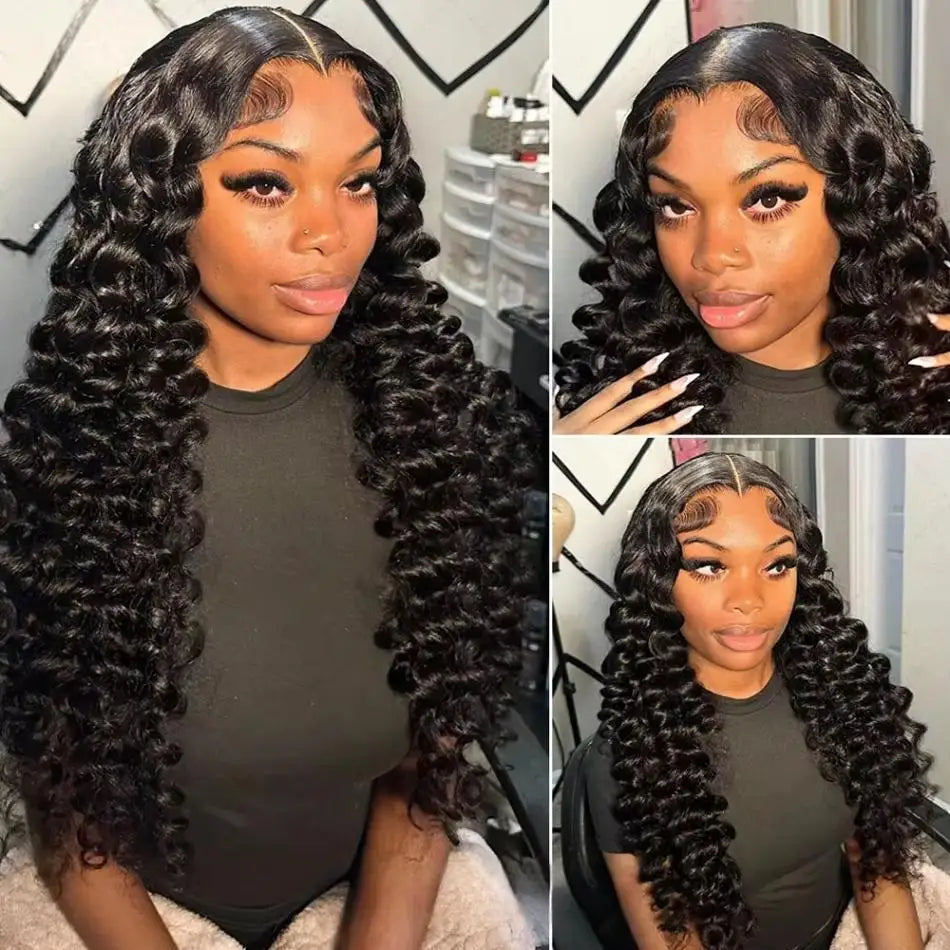 30 Inch Loose Deep Wave Frontal Wig Human Hair 13x4 Curly Lace Front Wig Transparent HD Lace Water Wigs 180 Density Brazilian