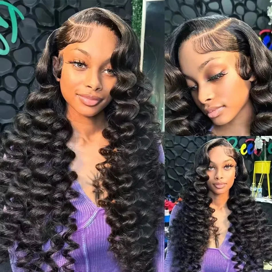 30 Inch Loose Deep Wave Frontal Wig Human Hair 13x4 Curly Lace Front Wig Transparent HD Lace Water Wigs 180 Density Brazilian