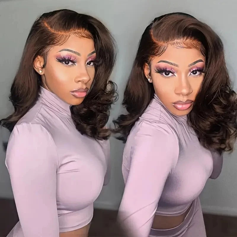 250% Plus 13x6 HD Lace Short Bob Glueless Wigs #4 Chocolate Brown Body Wave Human Hair Lace Front Wigs Skin Melt HD Lace Wigs