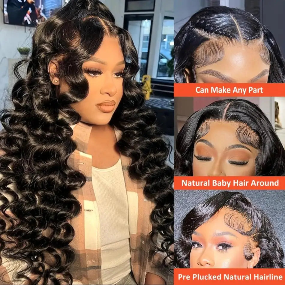 30 Inch Loose Deep Wave Frontal Wig Human Hair 13x4 Curly Lace Front Wig Transparent HD Lace Water Wigs 180 Density Brazilian