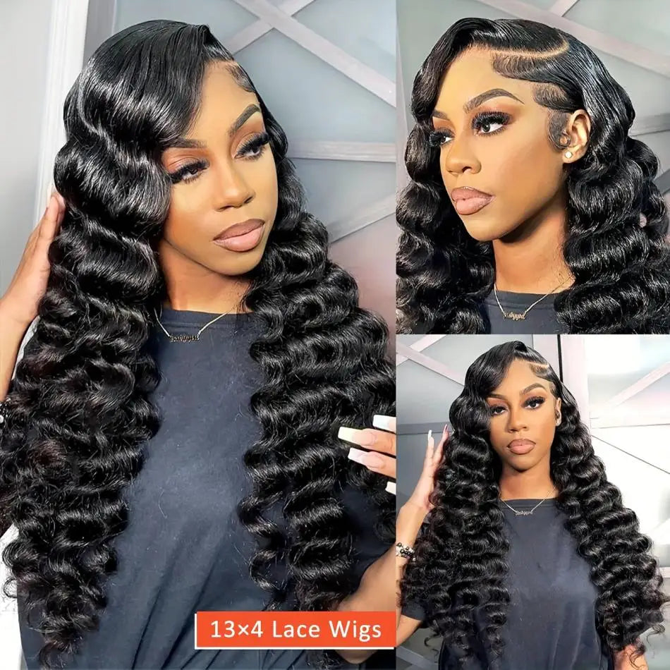 30 Inch Loose Deep Wave Frontal Wig Human Hair 13x4 Curly Lace Front Wig Transparent HD Lace Water Wigs 180 Density Brazilian