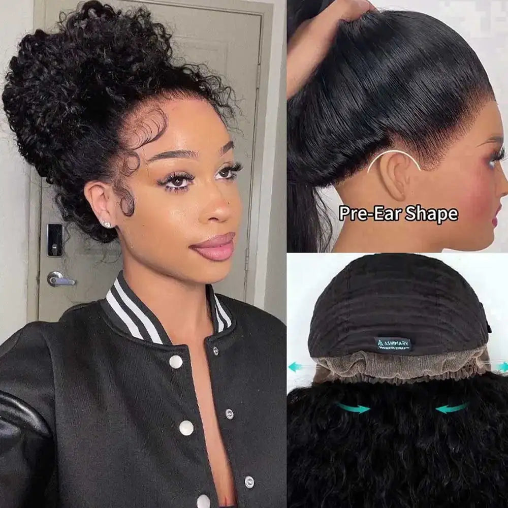 Invisible Strap 360 HD Full Lace Wig Human Hair Pre Cut Lace 250 Density Deep Curly 360 Lace Front Wig Preplucked Glueless Wig