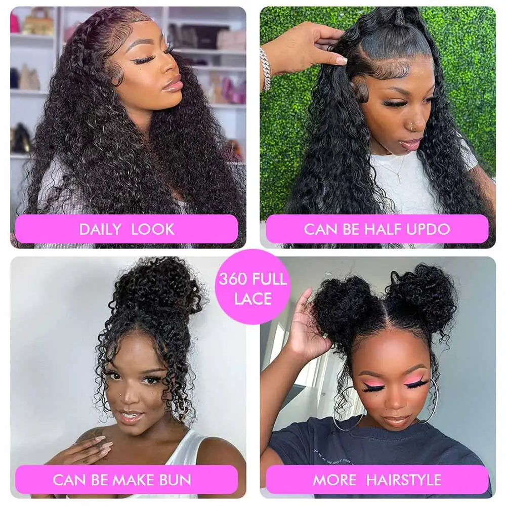 Invisible Strap 360 HD Full Lace Wig Human Hair Pre Cut Lace 250 Density Deep Curly 360 Lace Front Wig Preplucked Glueless Wig