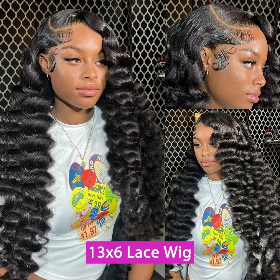 30 Inch Loose Deep Wave Frontal Wig Human Hair 13x4 Curly Lace Front Wig Transparent HD Lace Water Wigs 180 Density Brazilian