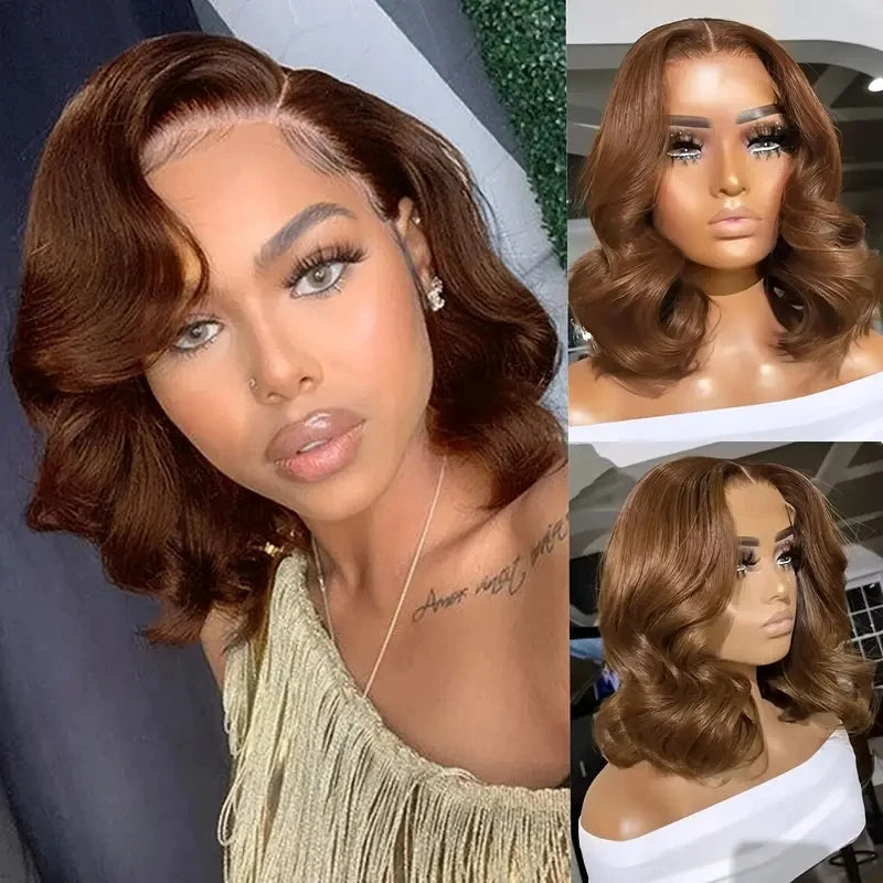 250% Plus 13x6 HD Lace Short Bob Glueless Wigs #4 Chocolate Brown Body Wave Human Hair Lace Front Wigs Skin Melt HD Lace Wigs