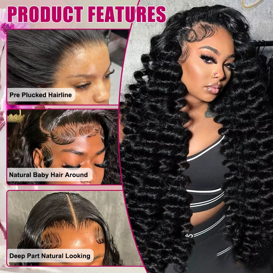 30 Inch Loose Deep Wave Frontal Wig Human Hair 13x4 Curly Lace Front Wig Transparent HD Lace Water Wigs 180 Density Brazilian