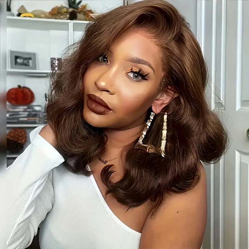250% Plus 13x6 HD Lace Short Bob Glueless Wigs #4 Chocolate Brown Body Wave Human Hair Lace Front Wigs Skin Melt HD Lace Wigs