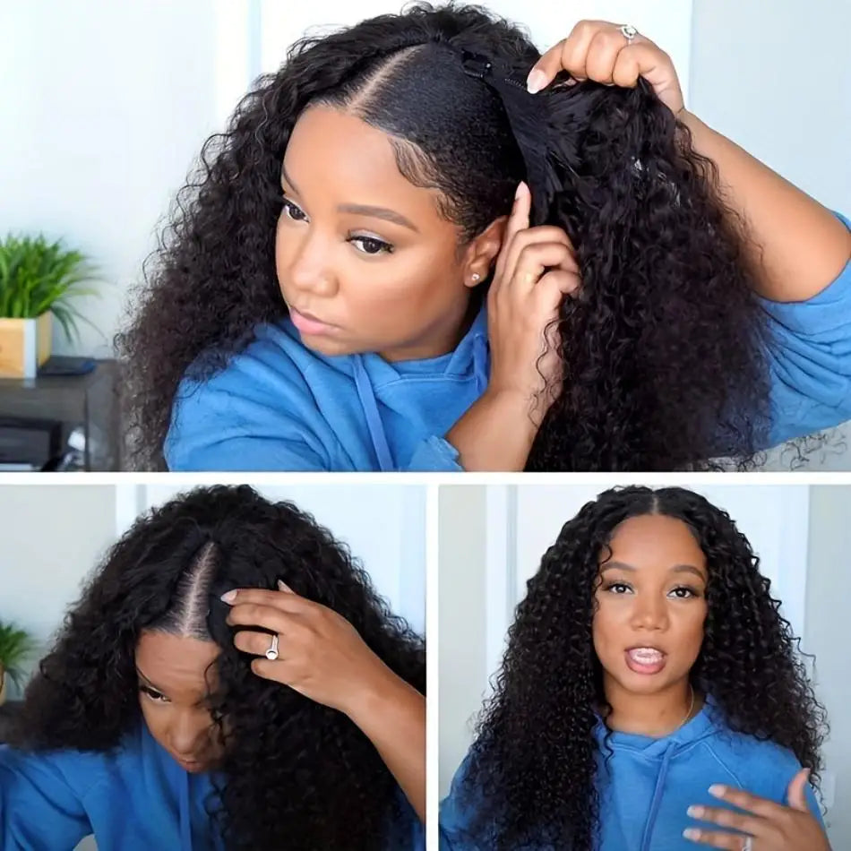 V Part Wig Human Hair Curly Wig No Leave Out Glueless Wig With Clip For Women No Sew In 30 Inch None Lace Front Wigs Natural Wig