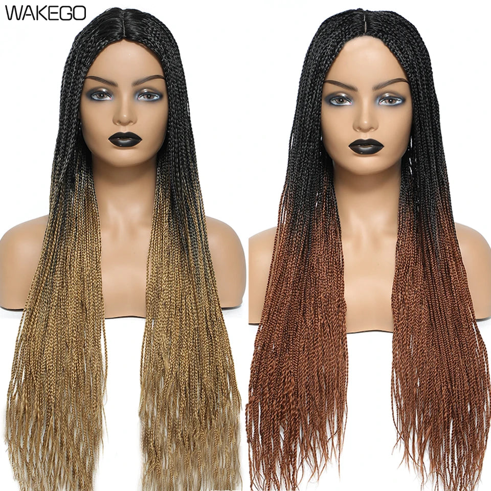 Wakego Box Braided Wigs for Black Women 26" Long Braids Wigs Fake Scalp Synthetic Heat Resistant Fiber Micro Braid Wig Daily Use