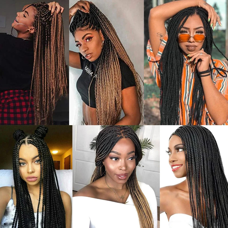 Wakego Box Braided Wigs for Black Women 26" Long Braids Wigs Fake Scalp Synthetic Heat Resistant Fiber Micro Braid Wig Daily Use