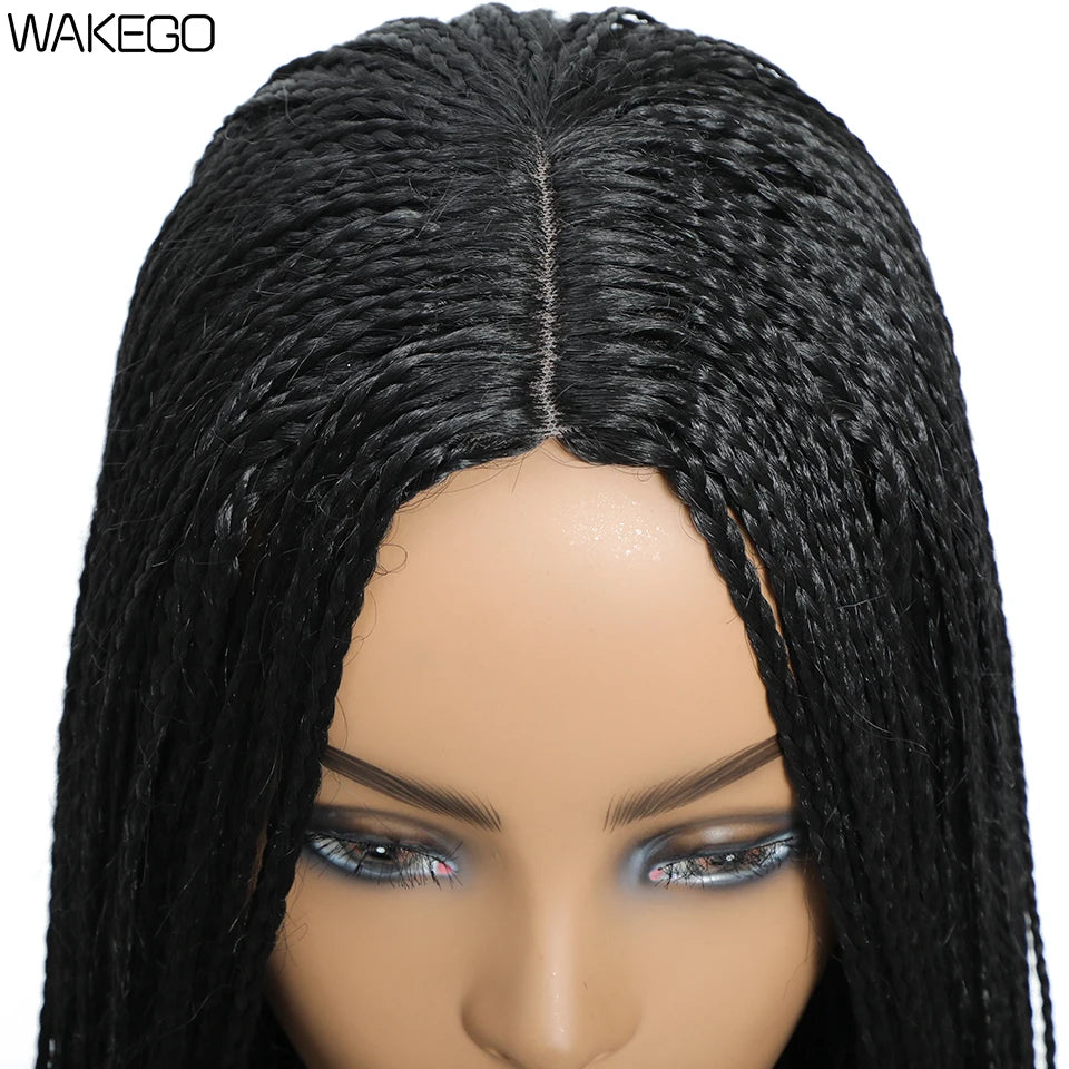 Wakego Box Braided Wigs for Black Women 26" Long Braids Wigs Fake Scalp Synthetic Heat Resistant Fiber Micro Braid Wig Daily Use