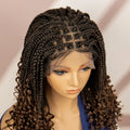 16 Inches Short Box Braided Full Lace Wigs for Black Women Brown Box Braiding Hair Wigs African Braids Lace Wigs Curly Ends Wig