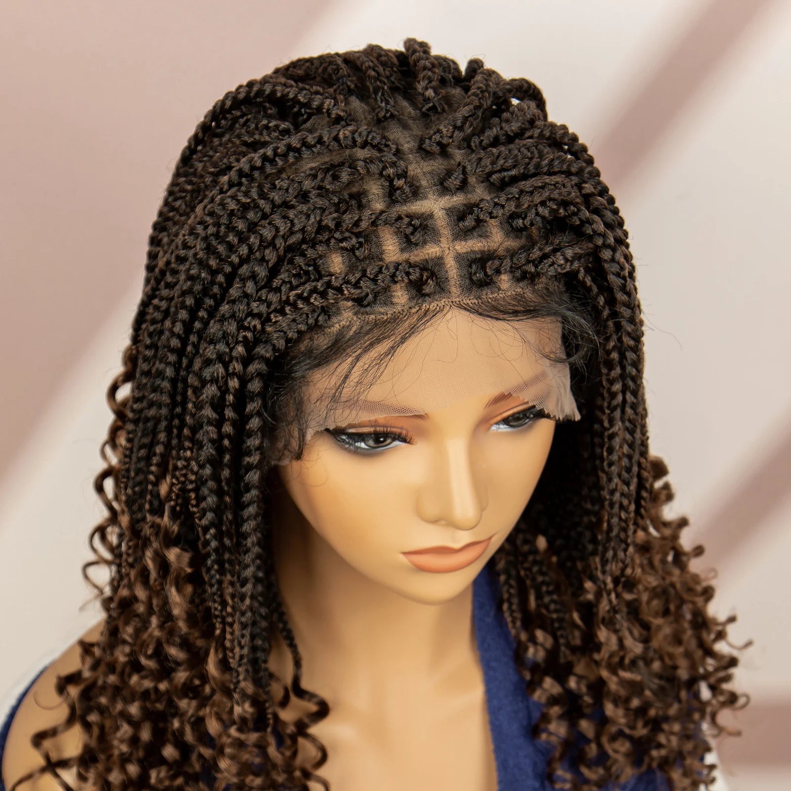 16 Inches Short Box Braided Full Lace Wigs for Black Women Brown Box Braiding Hair Wigs African Braids Lace Wigs Curly Ends Wig