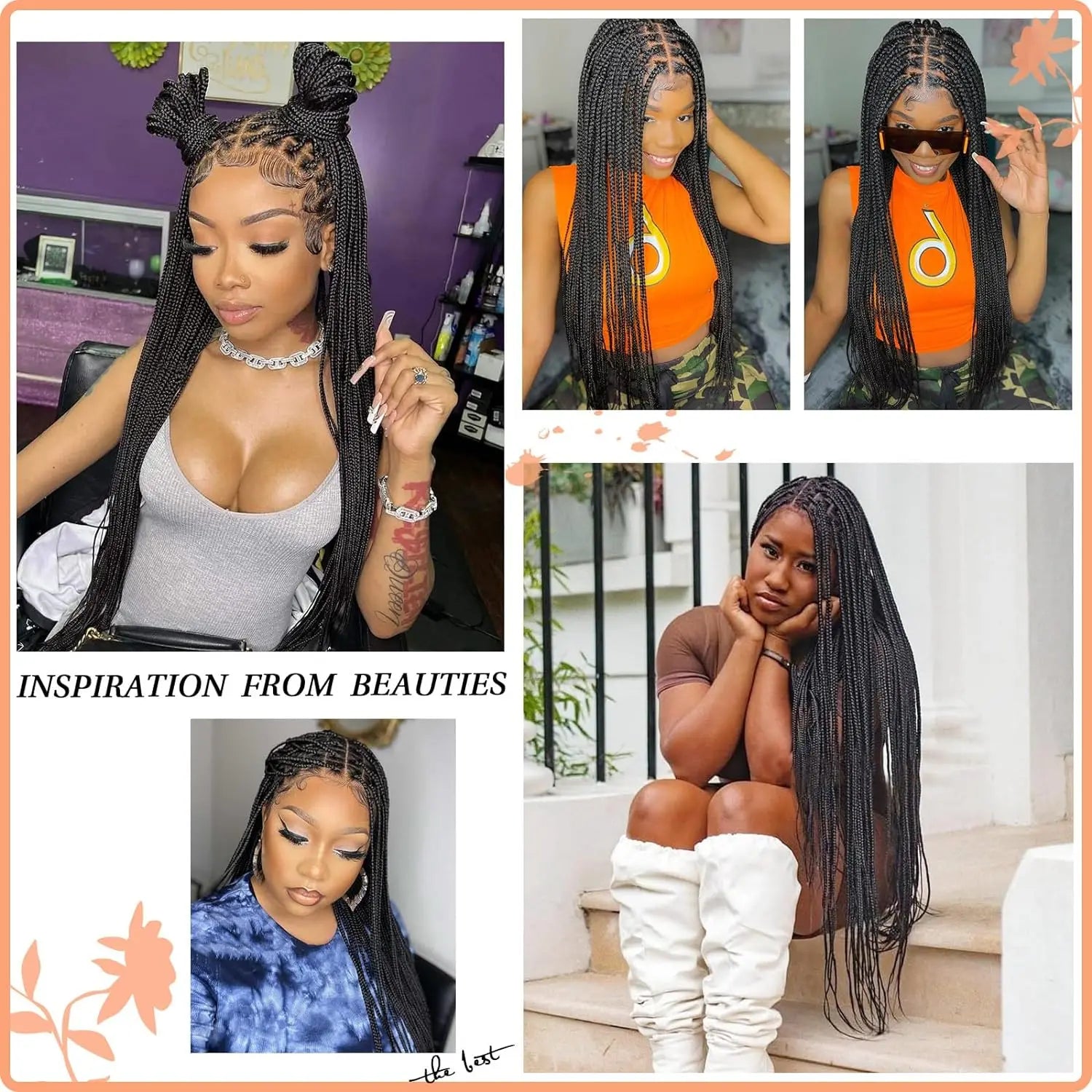 Synthetic Long Full Lace Knotless Box Braided Wigs for Black Women Twisted Braids Lace Frontal Black Cornrow Wig with Baby Hair