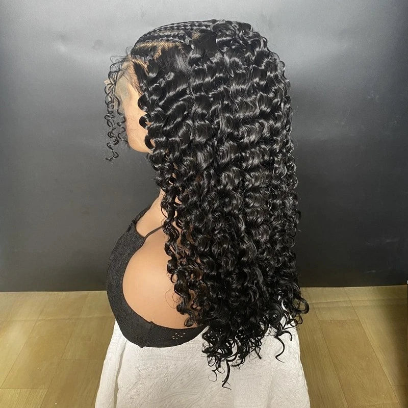 13x6 Lace Braided Synthetic Wig Deep Wave Transparent Lace Frontal With Baby Hair Kinky Curly For Black Women High Quality Wig