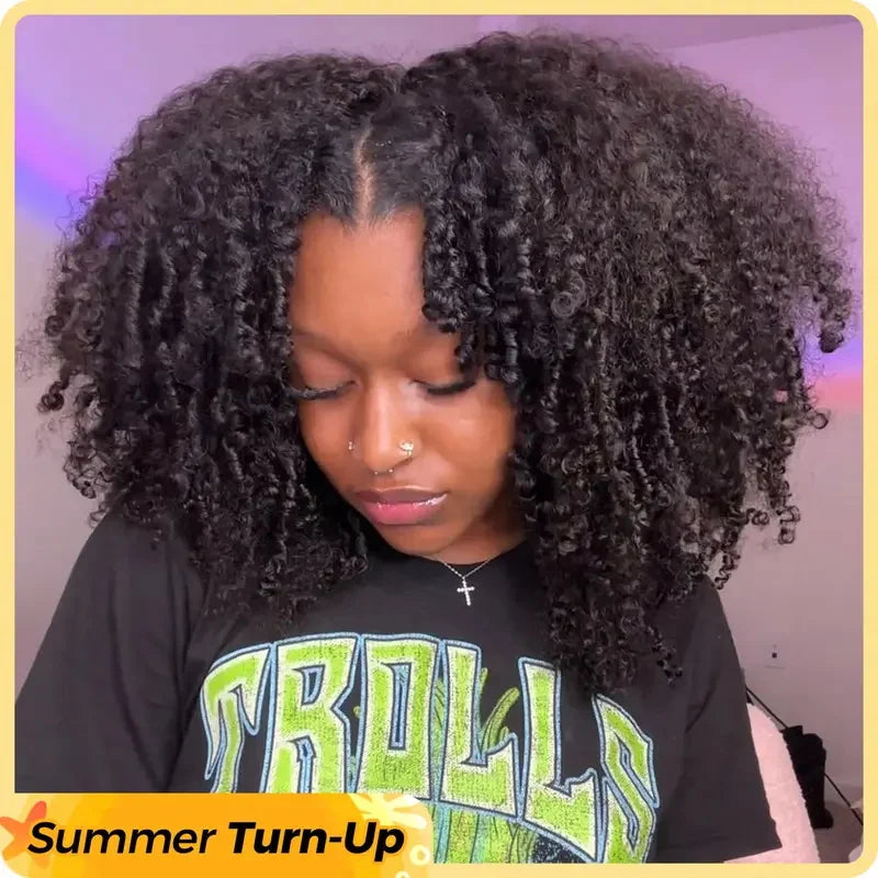 V Part Wig Human Hair Kinky Curly Glueless Wigs Human Hair Afro Pizzazz Wig No Leave Out For Black Brazilian hair wigs 40 inch