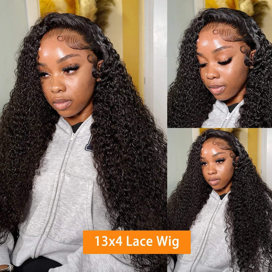 100% Human Hair 13x6 HD Transparent Deep Wave Lace Frontal Wigs 13x4 Water Curly Lace Front Wig 30 40 Inch Kinky Brazilian Black