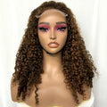 5x5 Glueless Highlight Burmese Bouncy Curly Human Hair Wigs 350% Density Lace Closure Pixie Curly Wigs for Women PrePlucked Remy