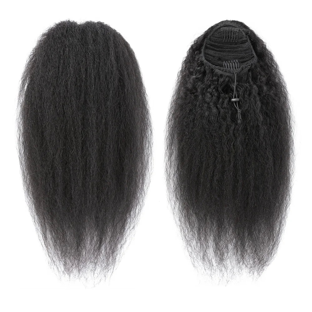 Afro Kinky Curly Drawstring Ponytail Human Hair Natural Ponytail Extension 12A Brazilian Virgin Human Hair Ponytail Natural Blac