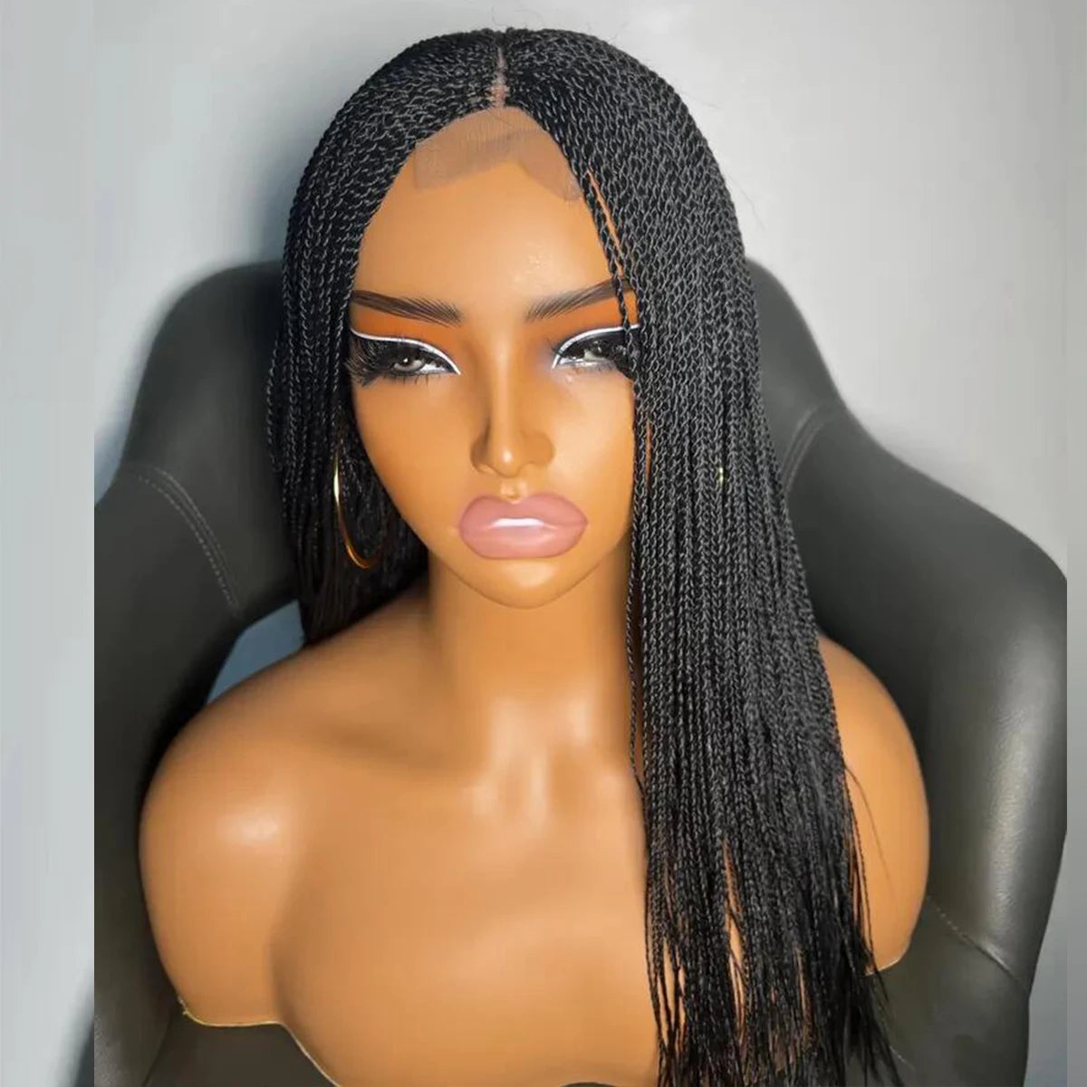 Micro Twist Braided Wig on Front Lace Color 1b Black braids 28inches Glueless Tiny Twist Braid Wigs For black Women