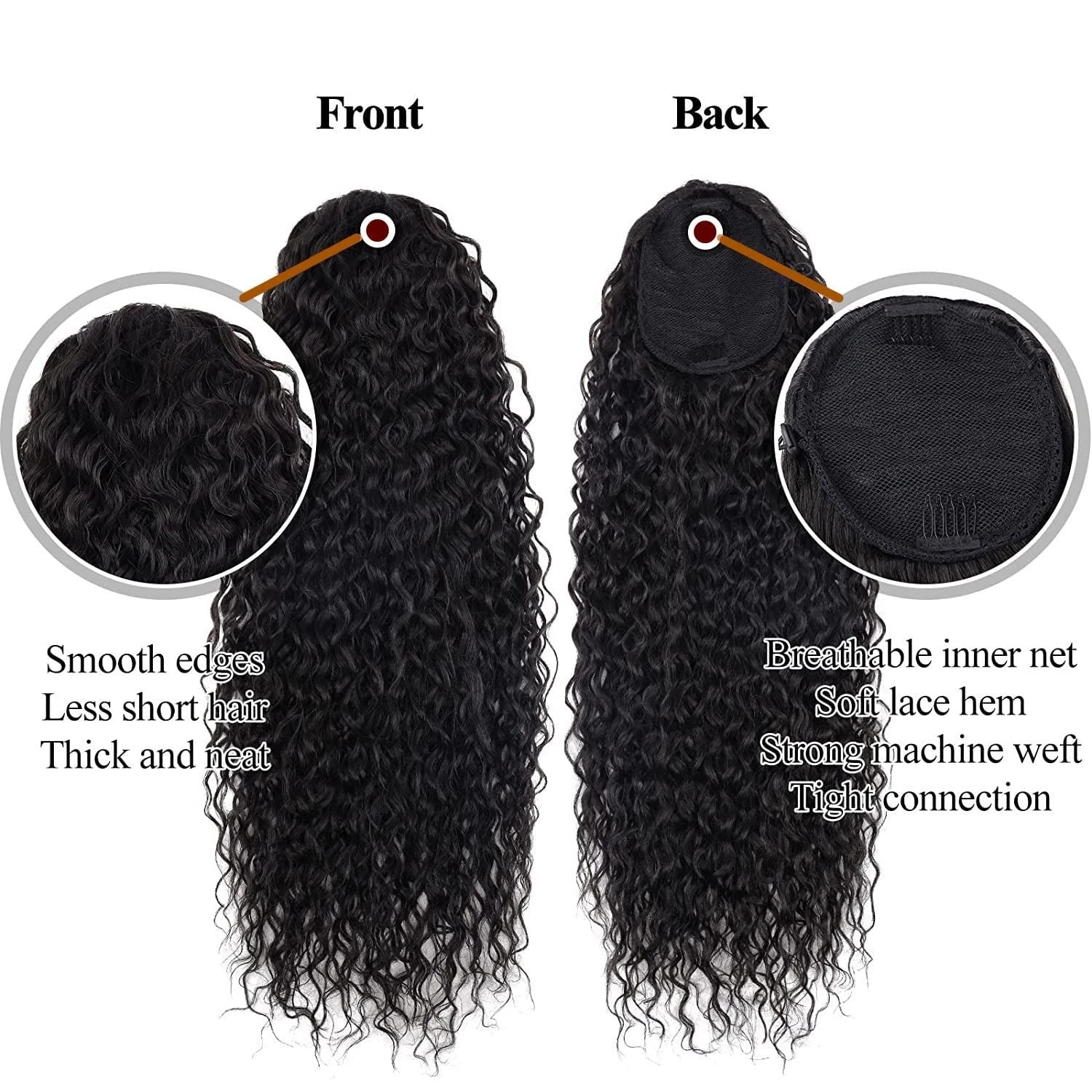 Deep Wave Drawstring Ponytail Human Hair Ponytails #1B Natural Black Curly Clip In Hair Extensions For Daily Cosplay 1 Pieces