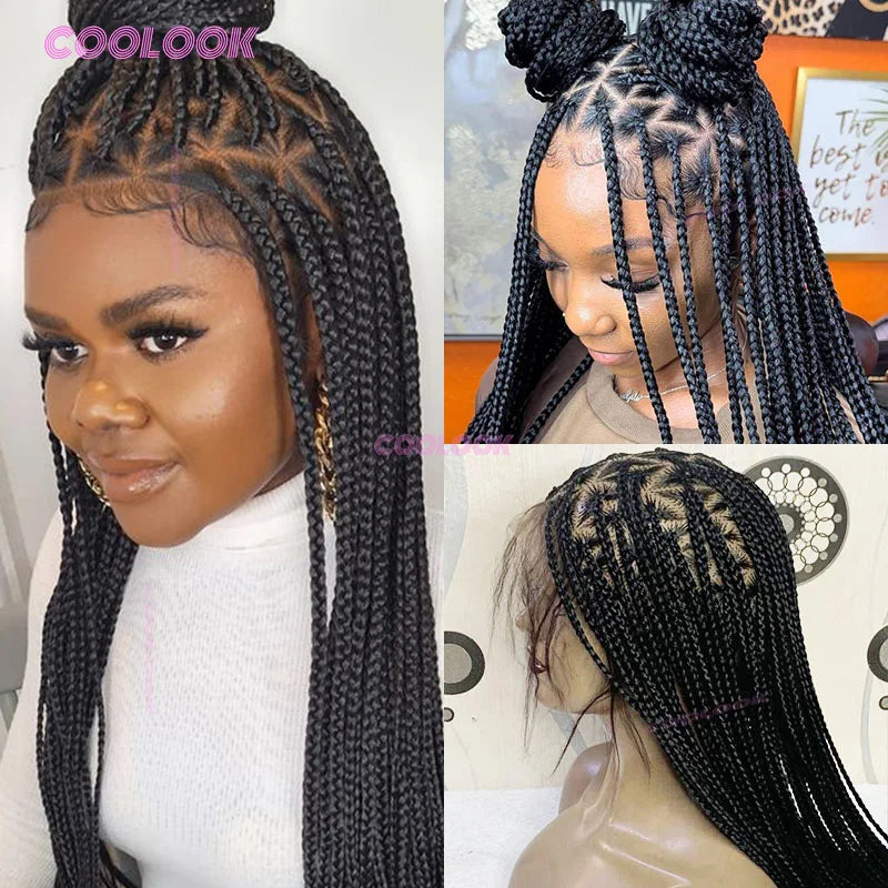 Synthetic Triangle Braids Hair Wig Full Lace Braided Wigs For Black Women Knotless Box Braid Wig 26" Cornrow Braids Lace Wig