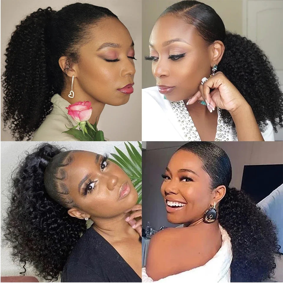 8-26 Inch Drawstring Ponytail Kinky Curly Human Hair Brazilian Ponytail Remy Brazilian Hair Extensions Clip In Natural Black