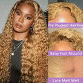 #27 Honey Blonde Human Hair Wig Deep Wave 13x6 hd Lace Frontal Wig Pre Plucked 30 inch Honey Blonde Curly Wig 100% Human Hair