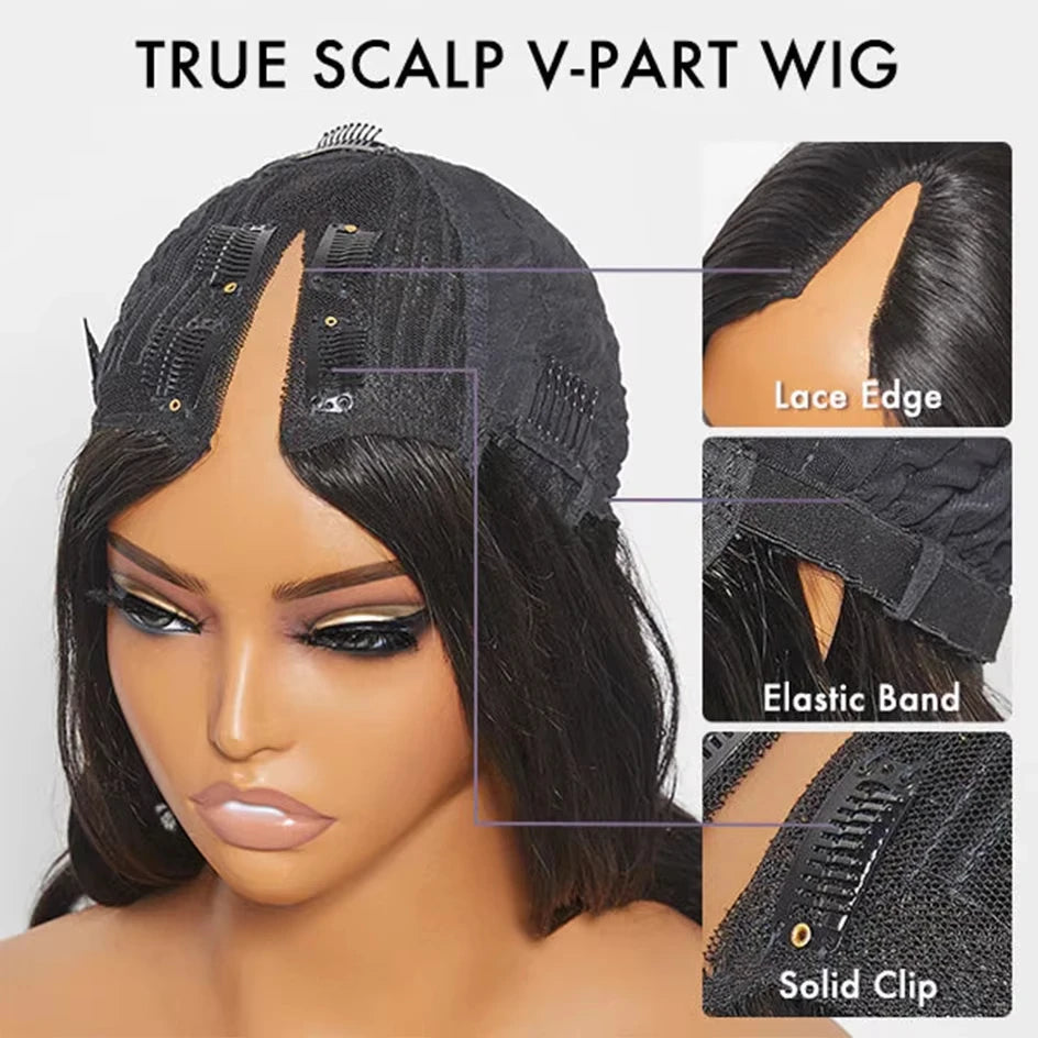 V Part Wig Human Hair Kinky Curly Glueless Wigs Human Hair Afro Pizzazz Wig No Leave Out For Black Brazilian hair wigs 40 inch