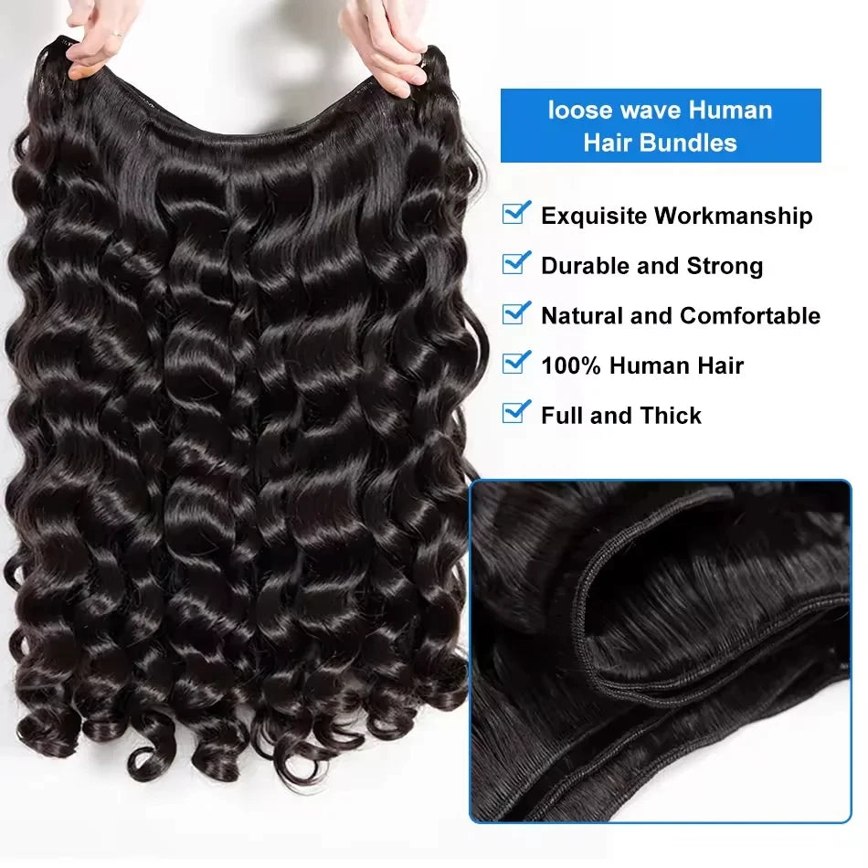 14A Loose Wave Bundles Human Hair 28 30 32 34 Inch Brazilian Hair 1/4/5/6 Bundles 100% Human Hair Raw Hair Bundles Extensions