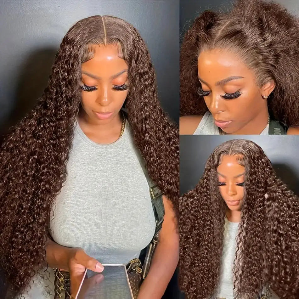 13X4 Chocolate Brown Lace Front Wigs Brazilian 13X6 Hd Lace Frontal Wig 100% Brown Curly Human Hair Pre Plucked Wigs For Women