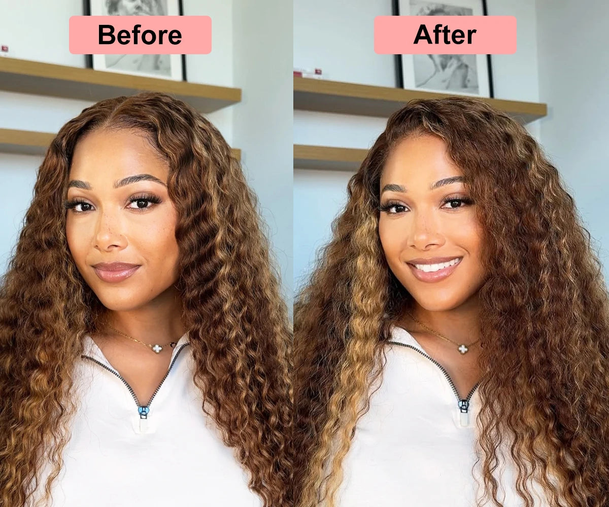 4/27 Ombre Curly Highlight Wig Human Hair Preplucked 7x5 Lace Closure Glueless Wigs Human Hair Deep Wave Ready To Wear For Women