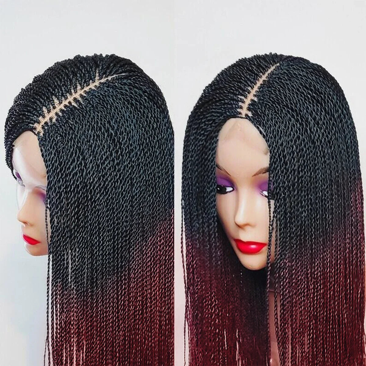 Micro Twist Braided Wig on Front Lace Color 1b Black braids 28inches Glueless Tiny Twist Braid Wigs For black Women