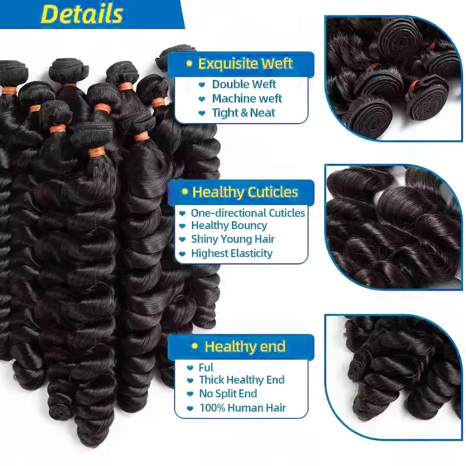 14A Loose Wave Bundles Human Hair 28 30 32 34 Inch Brazilian Hair 1/4/5/6 Bundles 100% Human Hair Raw Hair Bundles Extensions