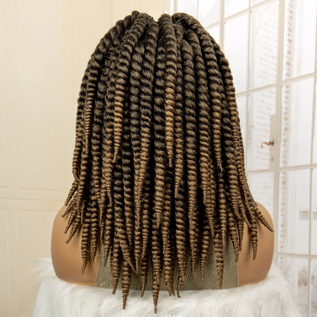 Synthetic Twisted Braided Wigs for Black Women Full Lace Synthetic Braided Wigs Brown Bob Wig Knotless 16 Inch