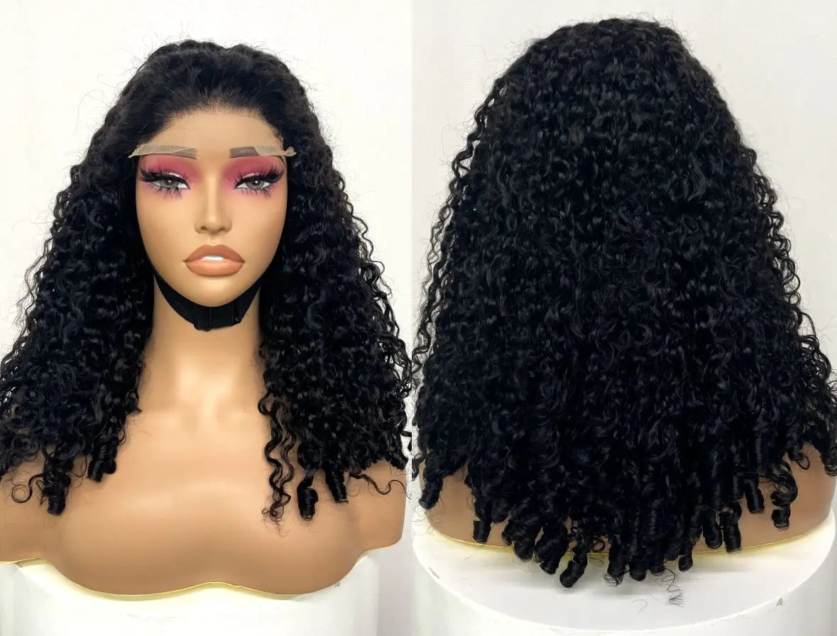 5x5 Glueless Highlight Burmese Bouncy Curly Human Hair Wigs 350% Density Lace Closure Pixie Curly Wigs for Women PrePlucked Remy