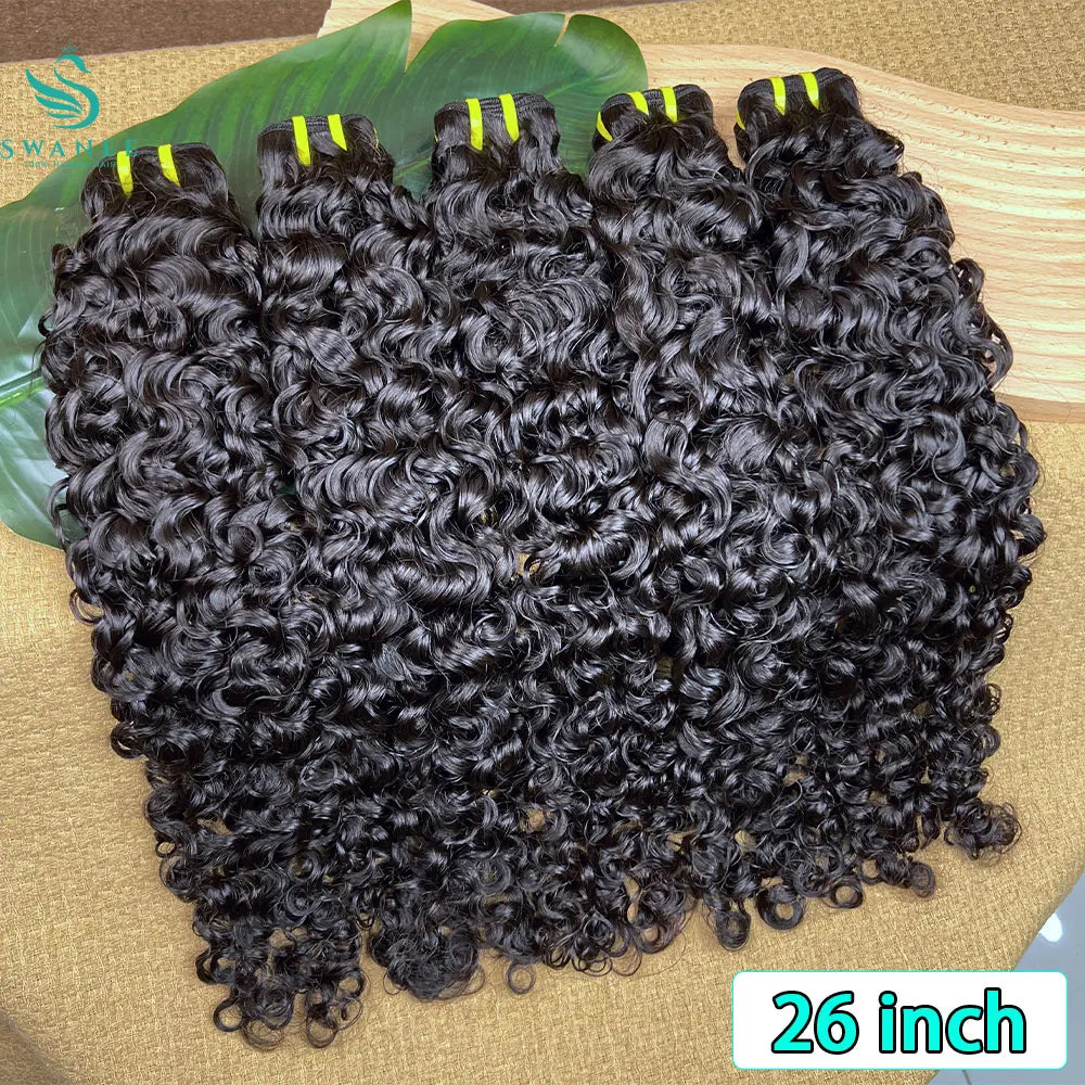 SWANEE Burmese Curly Human Hair Bundles Raw Hair Bundles 12A Curly Human Virgin Hair Weaving For Women Natural Black Color