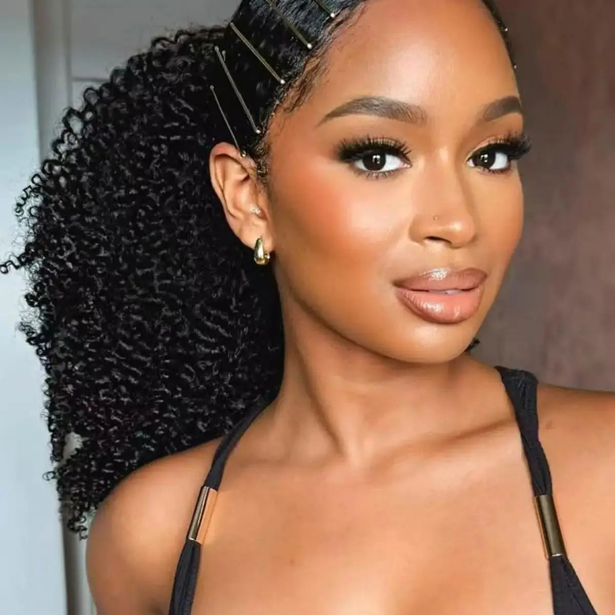 Afro Kinky Curly Drawstring Ponytail Human Hair Natural Ponytail Extension 12A Brazilian Virgin Human Hair Ponytail Natural Blac