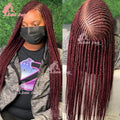 Burgundy Full Lace Braided Wigs for Black Women Synthetic Knotless Cornrow Braided Wigs Godness Side Part Wig Box Braids Wig