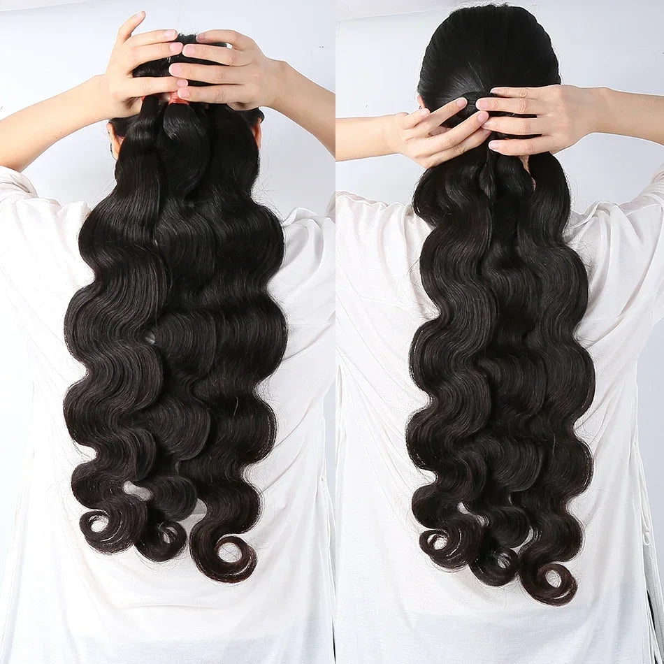 Body Wave Human Hair Bundles 32 36 Inch 100% Unprocessed Brazilian Natural Hair Waves 2/3/4 Bundles Hair Weave Extensions