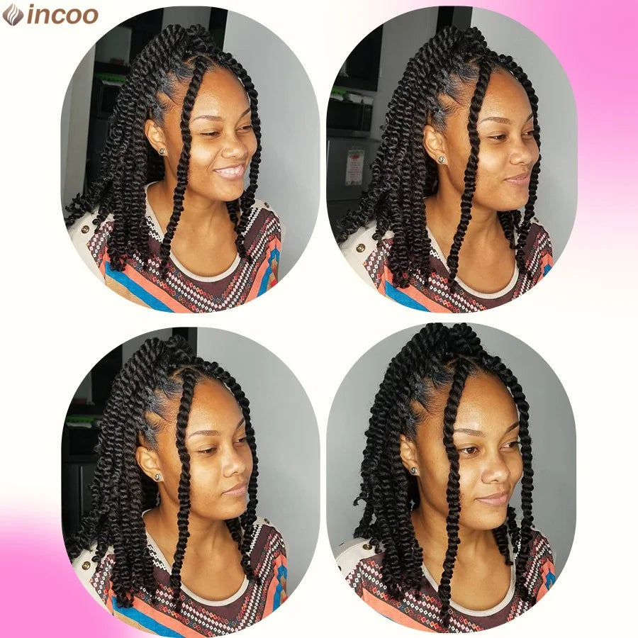 Short Spring Twist Braids Wig Synthetic Full Lace Front Passion Twists Wigs Curly Ends Knotless Box Twist Braiding Wig For Women