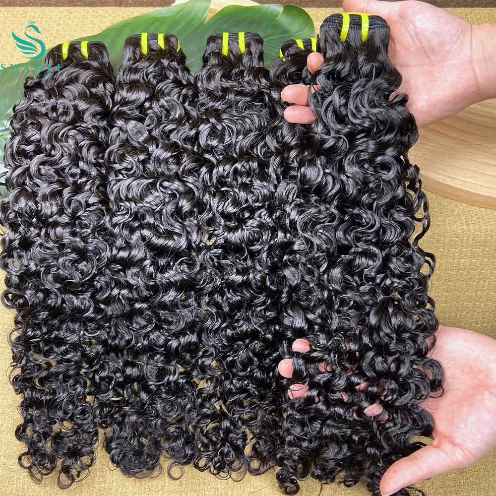 SWANEE Burmese Curly Human Hair Bundles Raw Hair Bundles 12A Curly Human Virgin Hair Weaving For Women Natural Black Color