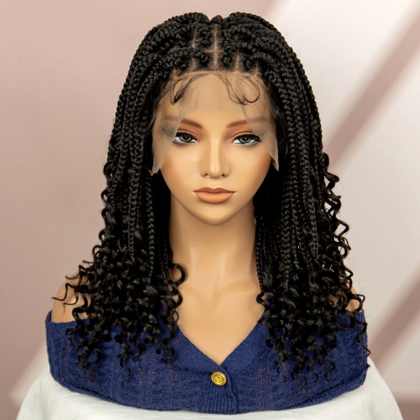 16 Inches Short Box Braided Full Lace Wigs for Black Women Brown Box Braiding Hair Wigs African Braids Lace Wigs Curly Ends Wig