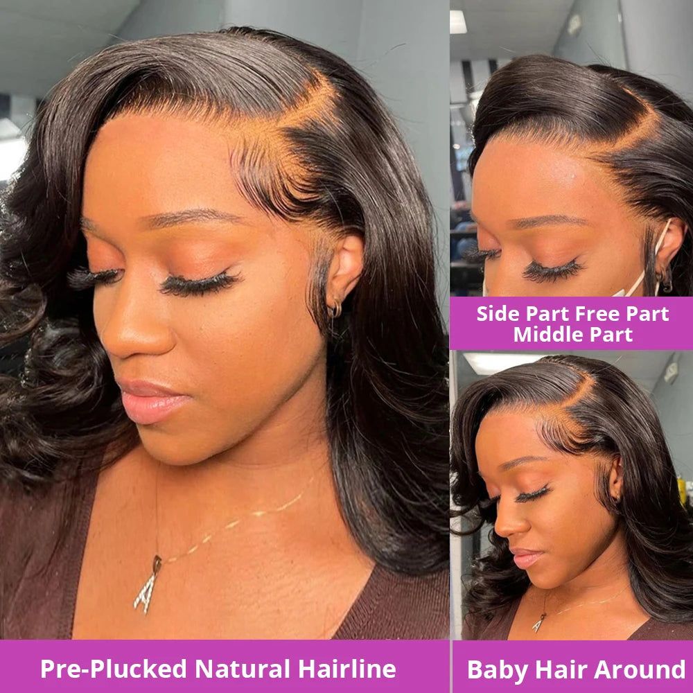 Body Wave Bob Wig 13x6 Transparent Hd Lace Frontal Wig Brazilian Virgin Remy Water Wave 13x4 Glueless Human Hair Wig 250 Density