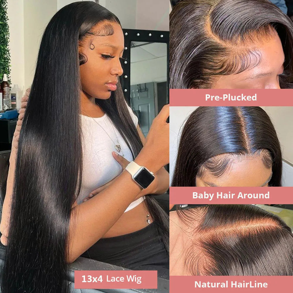 40 46Inch Bone Straight Lace Front Wigs Human Hair 13x6 360 Hd Lace Frontal Wig Brazilian Hair PrePlucked For Women 300% Density