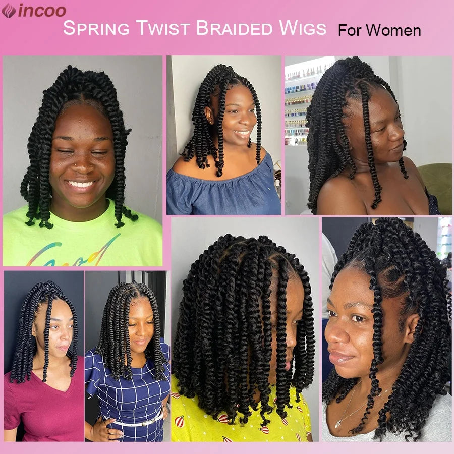 Short Spring Twist Braids Wig Synthetic Full Lace Front Passion Twists Wigs Curly Ends Knotless Box Twist Braiding Wig For Women