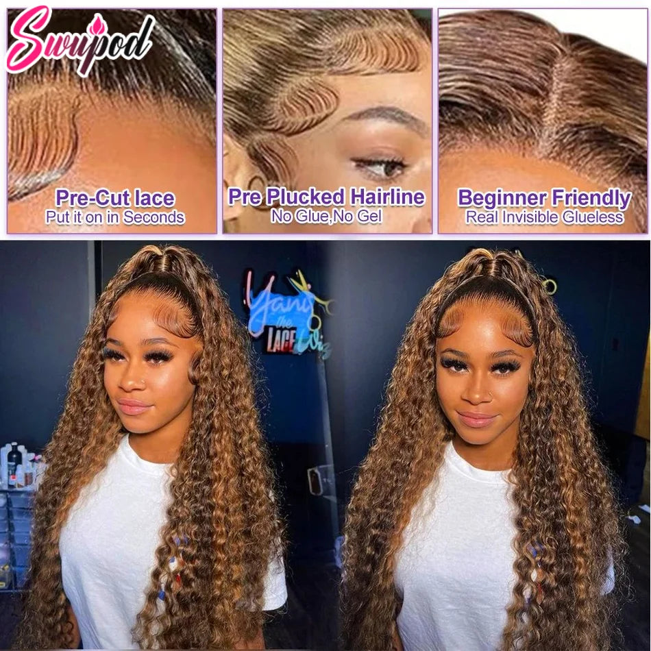 Highlight Deep Wave Wigs 100%Human Hair Wig 13x6/13X4 HD Lace Frontal Wig Honey Blonde 13x4 Lace Front Human Hair Wigs For Women