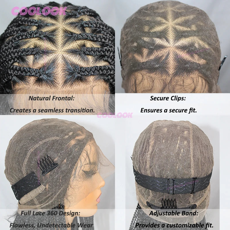 Synthetic Triangle Braids Hair Wig Full Lace Braided Wigs For Black Women Knotless Box Braid Wig 26" Cornrow Braids Lace Wig